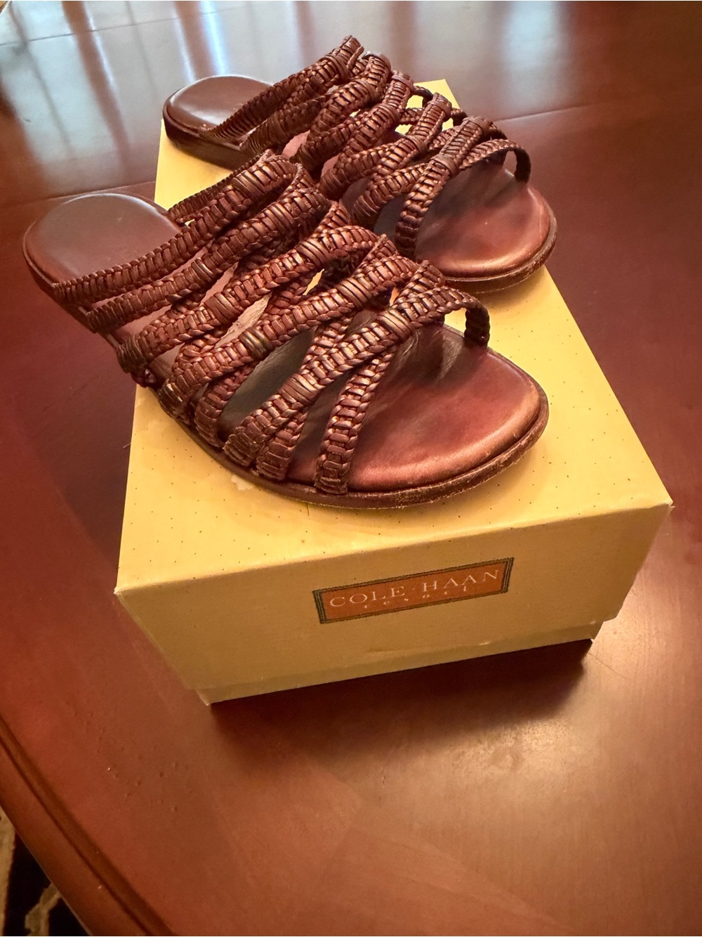 Cole Haan Brown Braided All Leather Slide Sandals Size 6